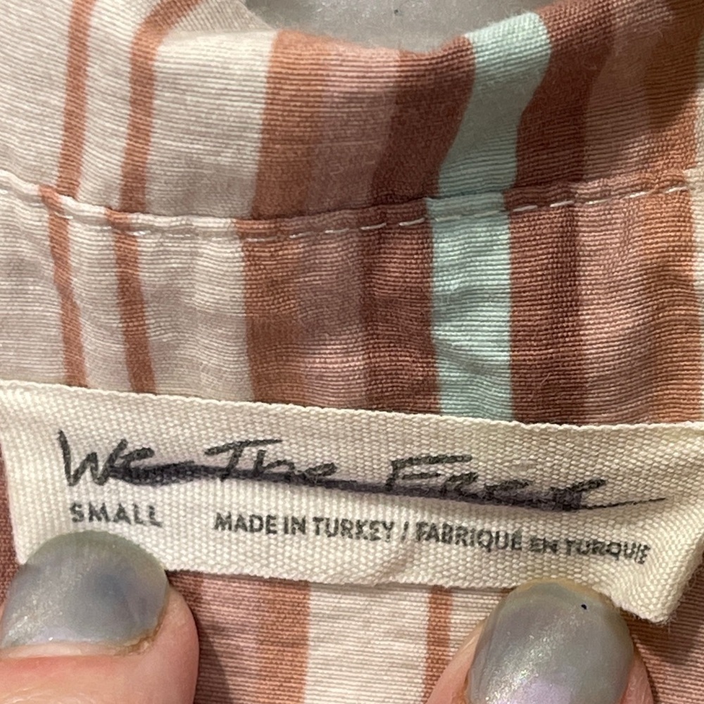 We The Free People Oversized Short Sleeve Button Down Striped Shirt Sz Small - Picture 4 of 8